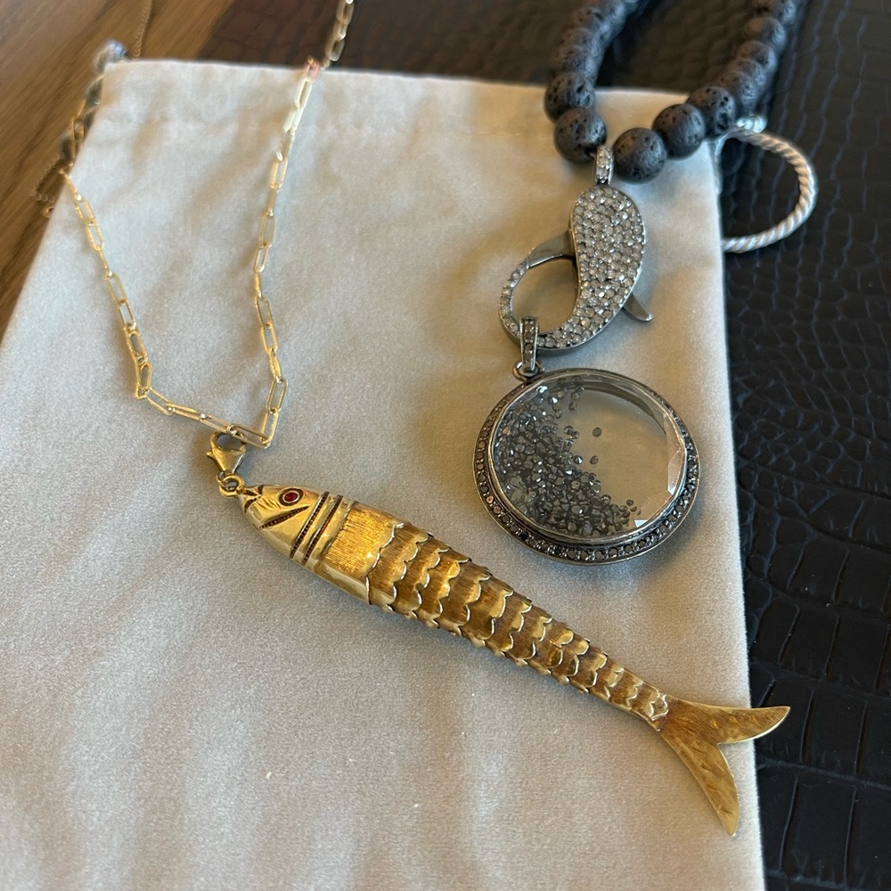 14K Gold Fish Pendant with Ruby Eyes